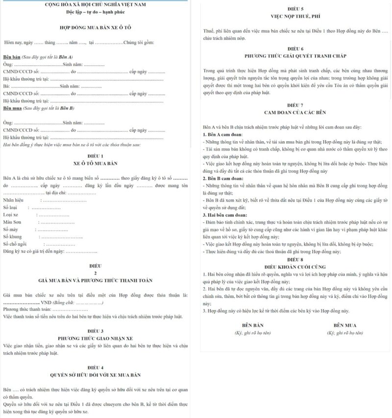 Tất tần tật về Hợp đồng mua bán xe ô tô: Mẫu chuẩn, Hướng dẫn chi tiết & Quy định pháp lý A-Z